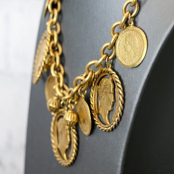 Napoleon Coin Gold Tone Bib Necklace - Picture 7 of 12